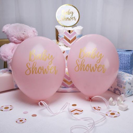 Ballonger - Baby Shower - Rosa/Guld - 8-pack - Ballonger med tryck, Ballonger