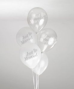 Ballonger - Just Married - Silver - 8 stycken - Ballonger med tryck, Ballonger