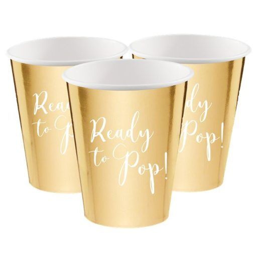 Pappmuggar - Ready to pop - Guld - 8-pack - Pappmuggar till Baby Shower, Baby Shower-dukning, Baby Shower