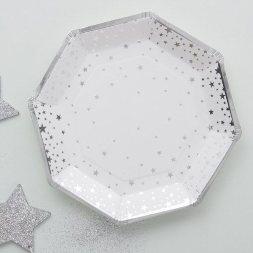 Papptallrikar - Metallic Silver Star - 8-pack - Juldukning, Julartiklar