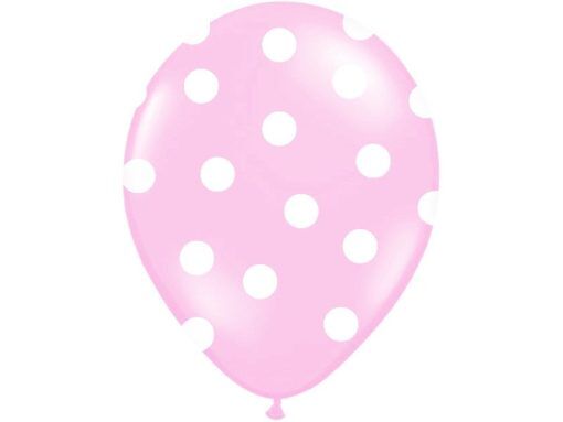 Ballonger - Ljusrosa med vita prickar - 6-pack - Ballonger med tryck, Ballonger