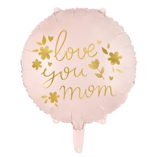 Folieballong - Love you mom - Rosa/Guld - Baby Shower-dekorationer, Baby Shower