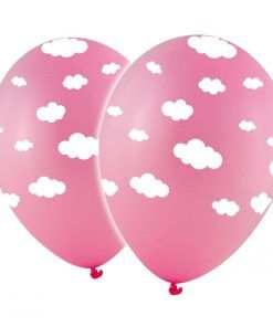 Ballonger - Rosa med vita moln - 10-pack - Ballonger med tryck, Ballonger