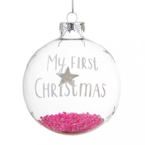 Julgranskula - Sass & Belle - My first christmas - Rosa - Julgranskulor, Julartiklar