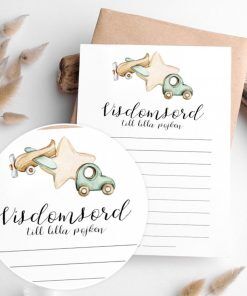 Visdomsord till lilla pojken - Bil - 8-pack - Advice Cards & Gissa Babyn, Baby Shower