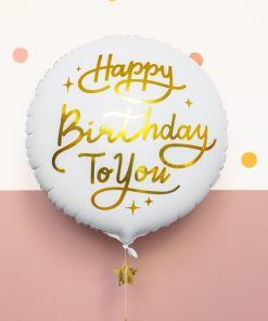 Folieballong - Happy Birthday to you - Vit/Guld - Runda, Folieballonger, Ballonger