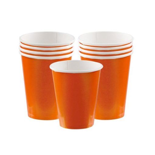 Pappmuggar - Orange - 8-pack - Pappmuggar till kalas