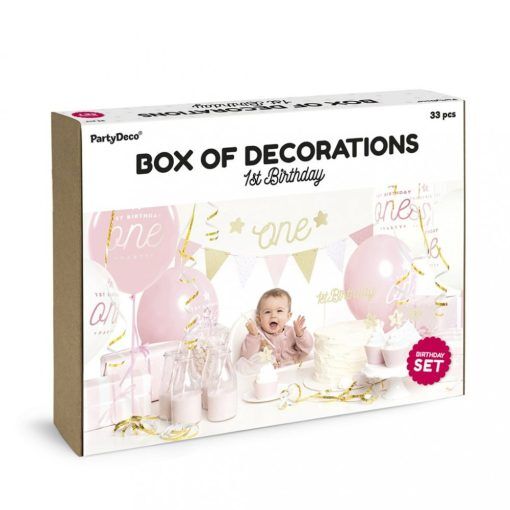 Dekorationsbox - 1st Birthday - Guld - Dekorationsboxar till kalas