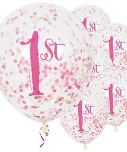 Konfettiballonger - 1st Birthday - Rosa - 6-pack - Konfettiballonger, Ballonger