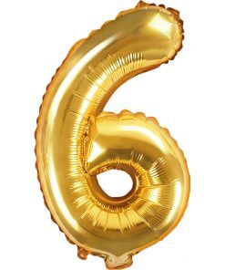 Sifferballong - Guld - 35 cm - Siffra: 6 - Sifferballonger, Ballonger