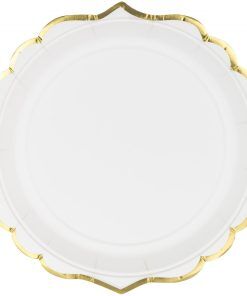 Desserttallrikar - Vita med guldkant - 6-pack - Papptallrikar, Dukning
