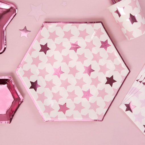 Papptallrikar - Stars - Rosa - 8-pack - Papptallrikar till kalas
