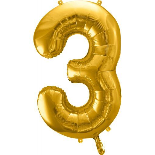 Sifferballong - Guld - 86 cm - Siffra: 3 - Sifferballonger, Ballonger