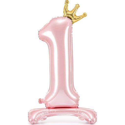 Sifferballong - Standup - Krona - Ljusrosa - Siffra: 1 - Sifferballonger, Ballonger
