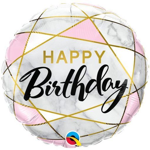 Folieballong - Happy birthday - Marble/Guld - Runda, Folieballonger, Ballonger