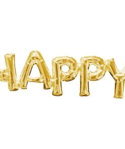 Folieballong - Happy - Guld - Bokstavsballonger till kalas, Kalasballonger