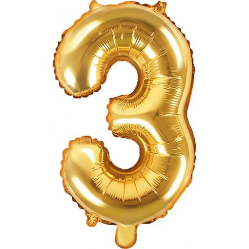 Sifferballong - Guld - 35 cm - Siffra: 3 - Sifferballonger, Ballonger