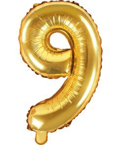 Sifferballong - Guld - 35 cm - Siffra: 9 - Sifferballonger, Ballonger
