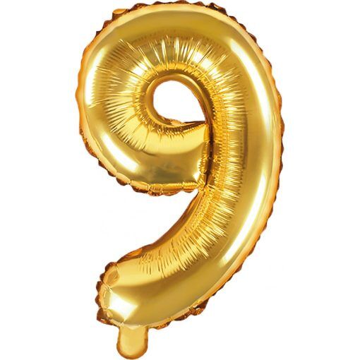Sifferballong - Guld - 35 cm - Siffra: 9 - Sifferballonger, Ballonger
