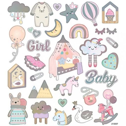 Stickers - 15x16,5cm - Baby Girl - Baby Shower-dekorationer, Baby Shower