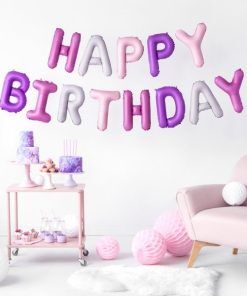 Bokstavsballonger - Happy Birthday - Rosa/Lila/Vit - Bokstavsballonger, Ballonger