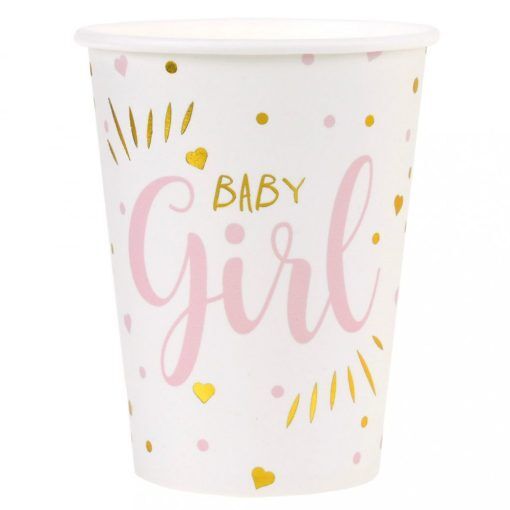 Pappmuggar - Baby Girl - Rosa/Guld - 10-pack - Pappmuggar till Baby Shower, Baby Shower-dukning, Baby Shower