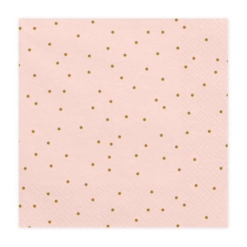 Servetter - Ljusrosa - Polka dot guld - 20-pack - Servetter till dop, Dopdukning
