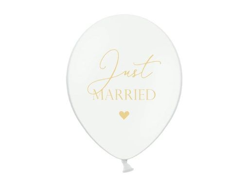 Ballonger - Just Married - Vit/Guld - 50-pack - Ballonger med tryck, Ballonger