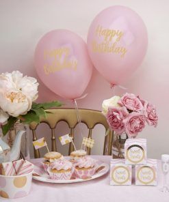 Ballonger - Happy Birthday - Rosa/Guld - 8-pack - Ballonger med tryck, Ballonger