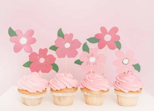 Cake Picks - Blommor - Rosa/Vit - 8-pack - Cake Picks