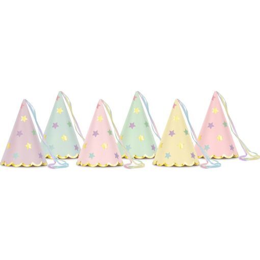 Partyhattar - Pastel stars - 6-pack - Hattar & Tutor