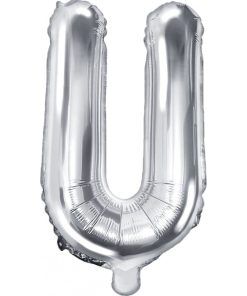 Bokstavsballonger - Silver - 35 cm - Bokstav: U - Bokstavsballonger till dop, Dopballonger