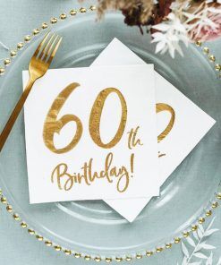 Servetter - 60th Birthday - Vit/Guld - 20-pack - Servetter, Dukning