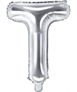 Bokstavsballonger - Silver - 35 cm - Bokstav: T - Bokstavsballonger till dop, Dopballonger