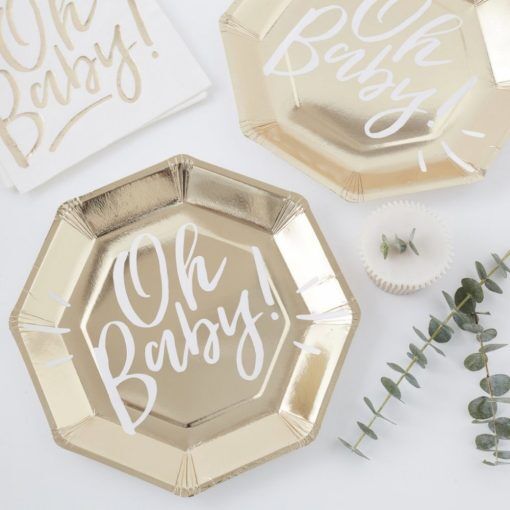 Papptallrikar - Oh Baby - 8-pack - Papptallrikar till Baby Shower, Baby Shower-dukning, Baby Shower