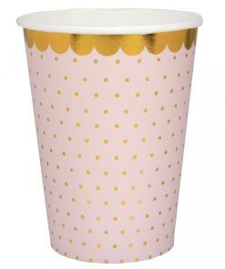 Pappmuggar - Prickig med guld - Rosa - 10-pack - Pappmuggar till kalas