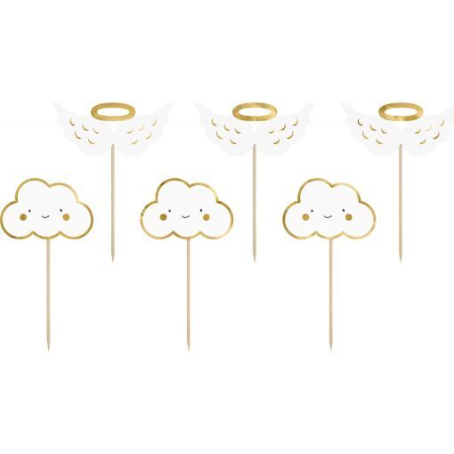 Cake picks - Moln & vingar - 6-pack - Cake Picks till Baby Shower, Baby Shower