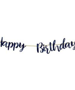 Banner - Happy Birthday - Navy/Metallic - Vimplar till kalas, Kalasdekorationer