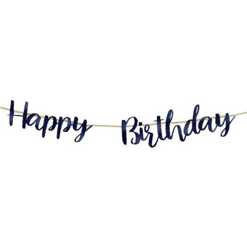 Banner - Happy Birthday - Navy/Metallic - Vimplar till kalas, Kalasdekorationer