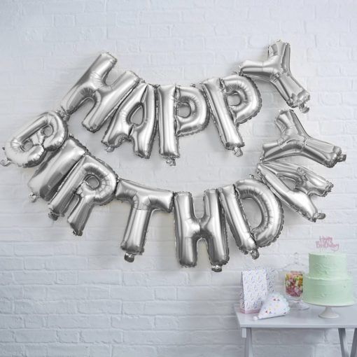 Ballonggirlang - Happy Birthday - Silver - Bokstavsballonger, Ballonger