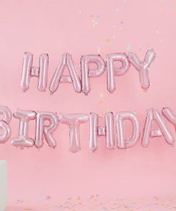 Ballonggirlang - Happy Birthday - Ljusrosa - Folieballonger, Ballonger