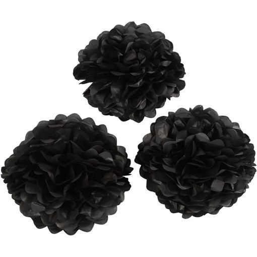 Pom pom - 3-pack - Svart - Halloweendekorationer, Halloween