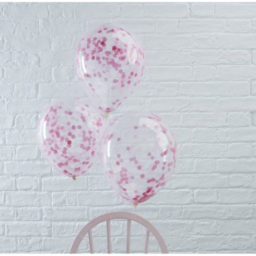 Konfettiballonger - Rosa - 5-pack - Konfettiballonger, Ballonger