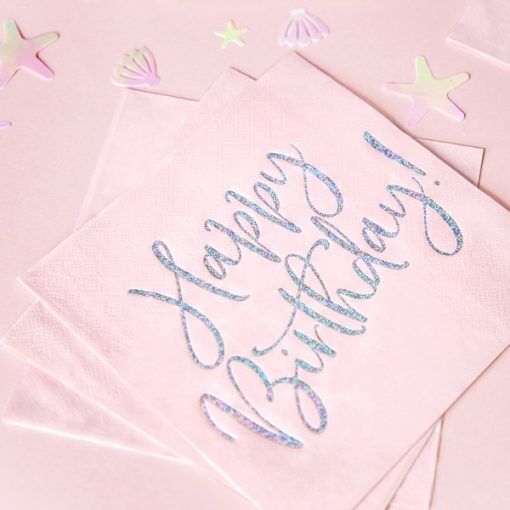 Servetter - Happy B-day - Rosa/Iridescent - 20-pack - Servetter, Dukning