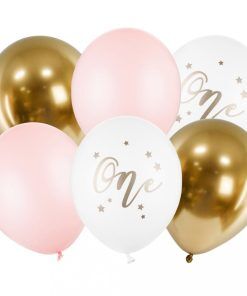Ballongbukett - ONE - Ljusrosa/Guld - 6-pack - Ballonger med tryck, Ballonger