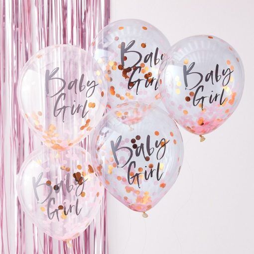 Konfettiballonger - Baby girl - Twinkle Twinkle - 5-pack - Konfettiballonger till Baby Shower, Baby Shower-ballonger, Baby Shower