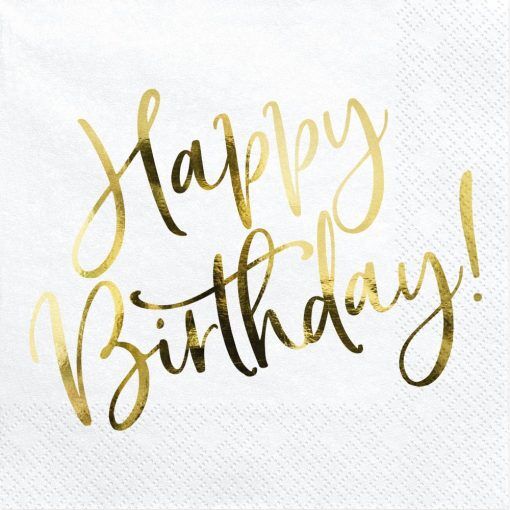 Servetter - Happy Birthday - Vit/Guld - 20-pack - Servetter till kalas