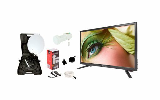 Opticum Travel TV Camping Set EasyFind Sat-Antenne mit 24" Fernseher