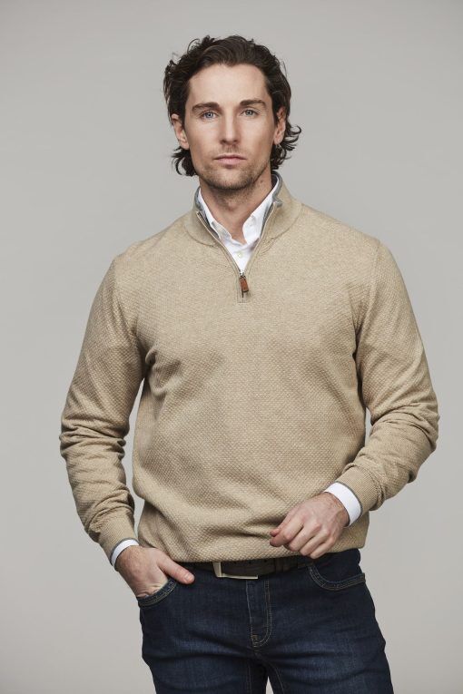 Half Zip Diamond Knit, Beige, XXL, Hansen & Jacob - XXL