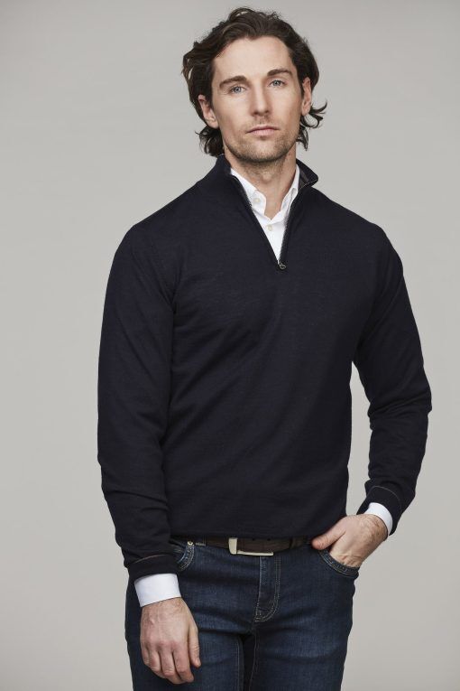 Halfzip Plain Merino Knit, Marinblå, XXXL, Hansen & Jacob - XXXL